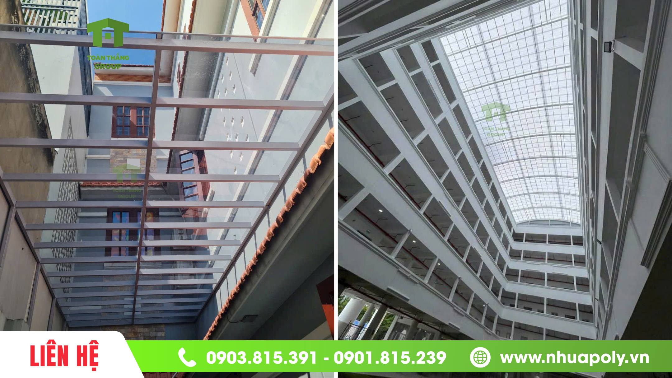 Mái lấy sáng giếng trời bằng tấm poly đặc 8mm