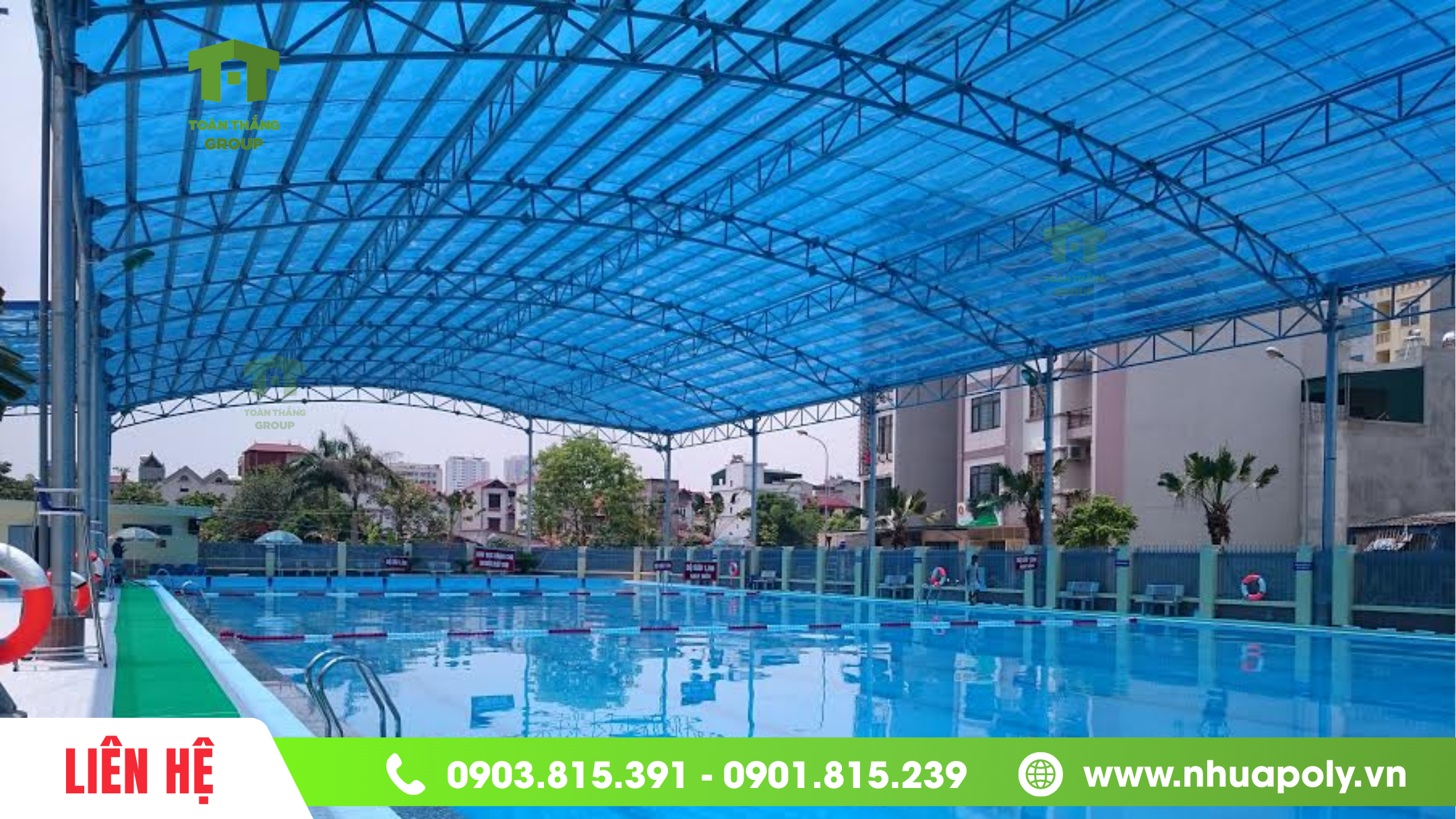 Ứng dụng tấm poly đặc 10mm cho công trình hồ bơi công cộng