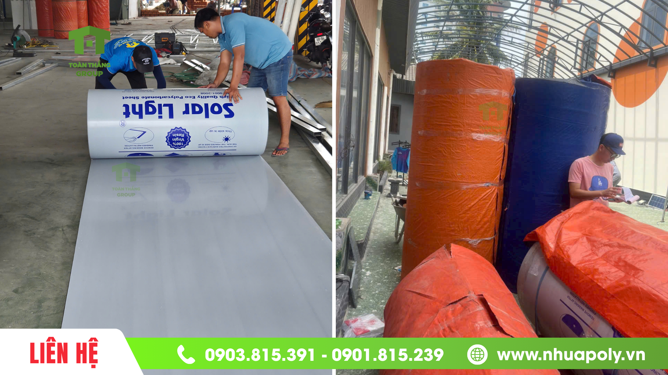 Kho cung cấp tấm lợp lấy sáng poly solar light đặc 8mm tại Toàn Thắng