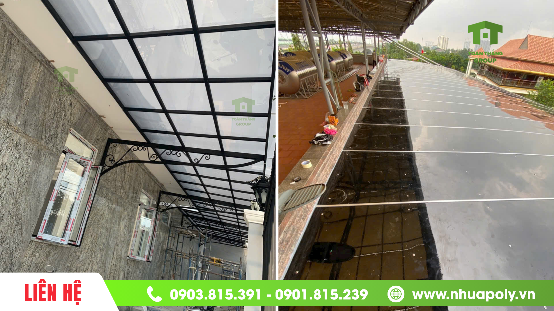 Mái hiên nhà bằng tấm poly đặc 2mm đem lại cảm giác thoáng mát